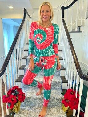 #2 Tie-Dye Long Sleeve Pajama Set in Pink & Green